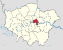 Map of London with Tower Hamlets in red